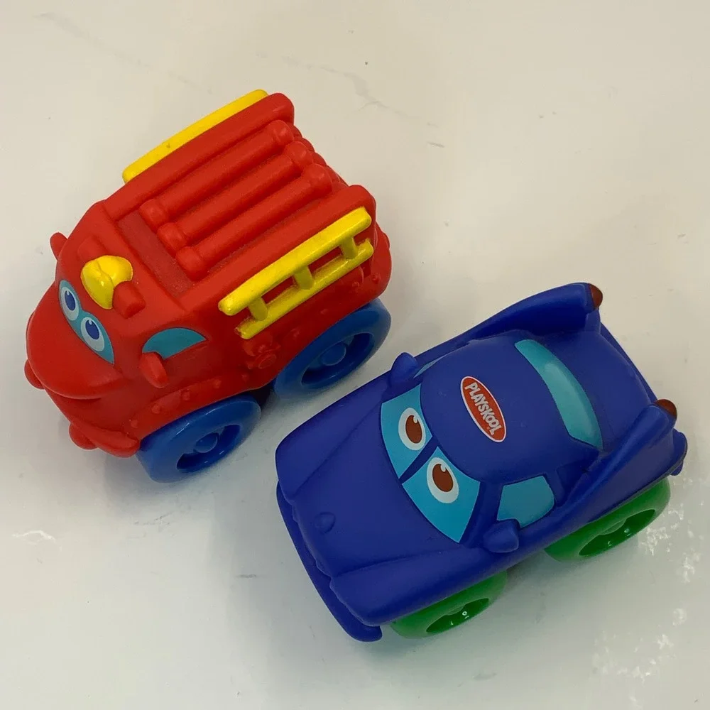 Playskool Wheel Pals Hasbro Fire Truck and Blue Car Toddler Toy Vehicle Lot 2pc